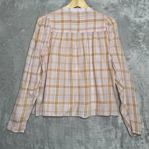 Ulla Johnson Plaid Button Down Shirt in Pink and Orange - Picture 2 of 10